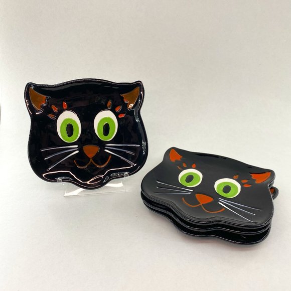 Tag Dining Set Of 4 Cute Black Cat Face With Green Eyes Ceramic Appetizer Plates Poshmark